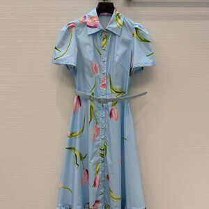 Leo&Lin 2026 New Floral Print Shirt Collar Dress